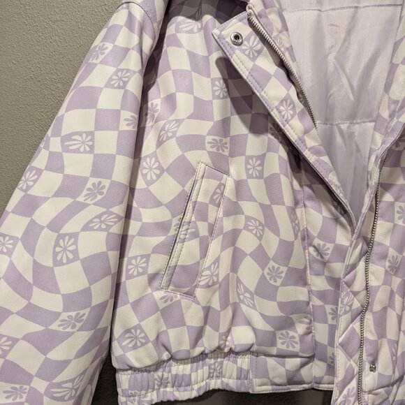 NWT- ASOS * Printed Faux Leather Bomber Jacket in Lilac * Size 12 - Picture 6 of 13